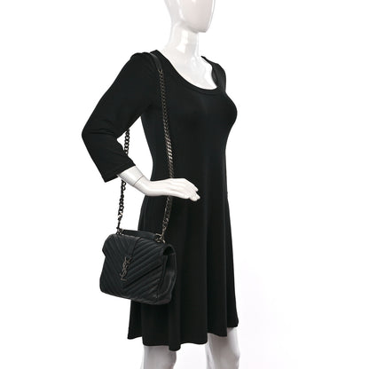 Saint Laurent Sheepskin Matelasse Chevron Monogram Medium College Bag Black 2 of 12