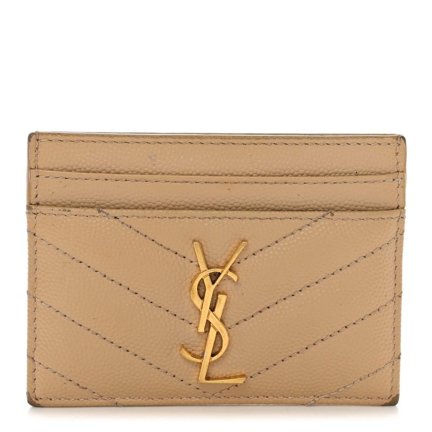 Grain De Poudre Matelasse Chevron Monogram Credit Card Case Dark Beige