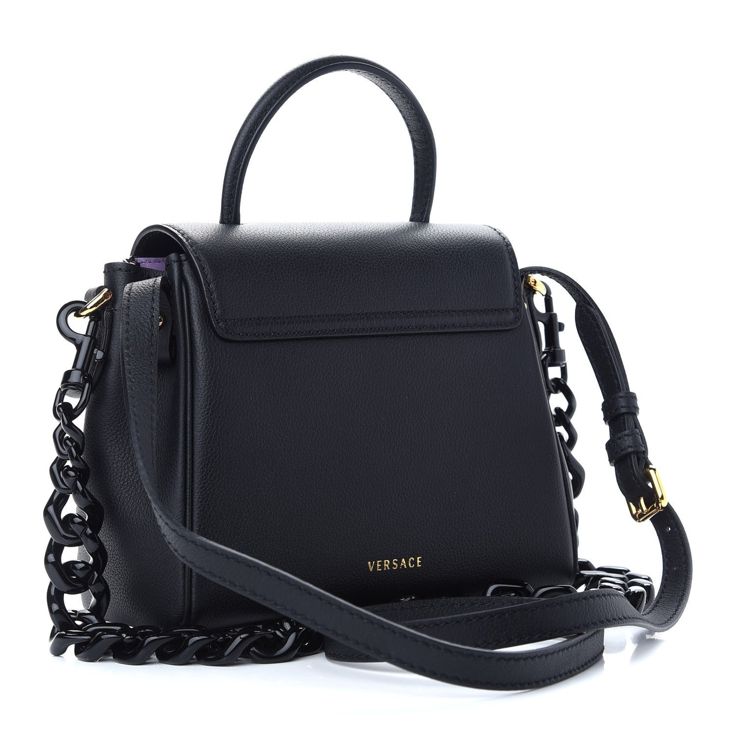 Grained Calfskin Small La Medusa Top Handle Bag Black Lilac