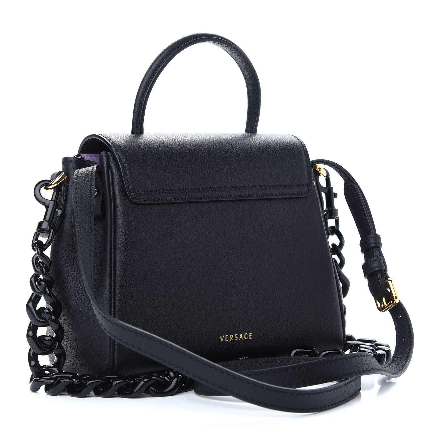 Versace Grained Calfskin Small La Medusa Top Handle Bag Black Lilac 3 of 9
