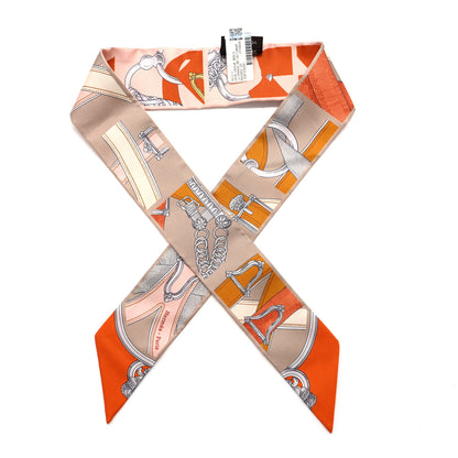 Hermes Silk Cavalcadour Remix Twilly Orange Beige Caramel 1 of 4
