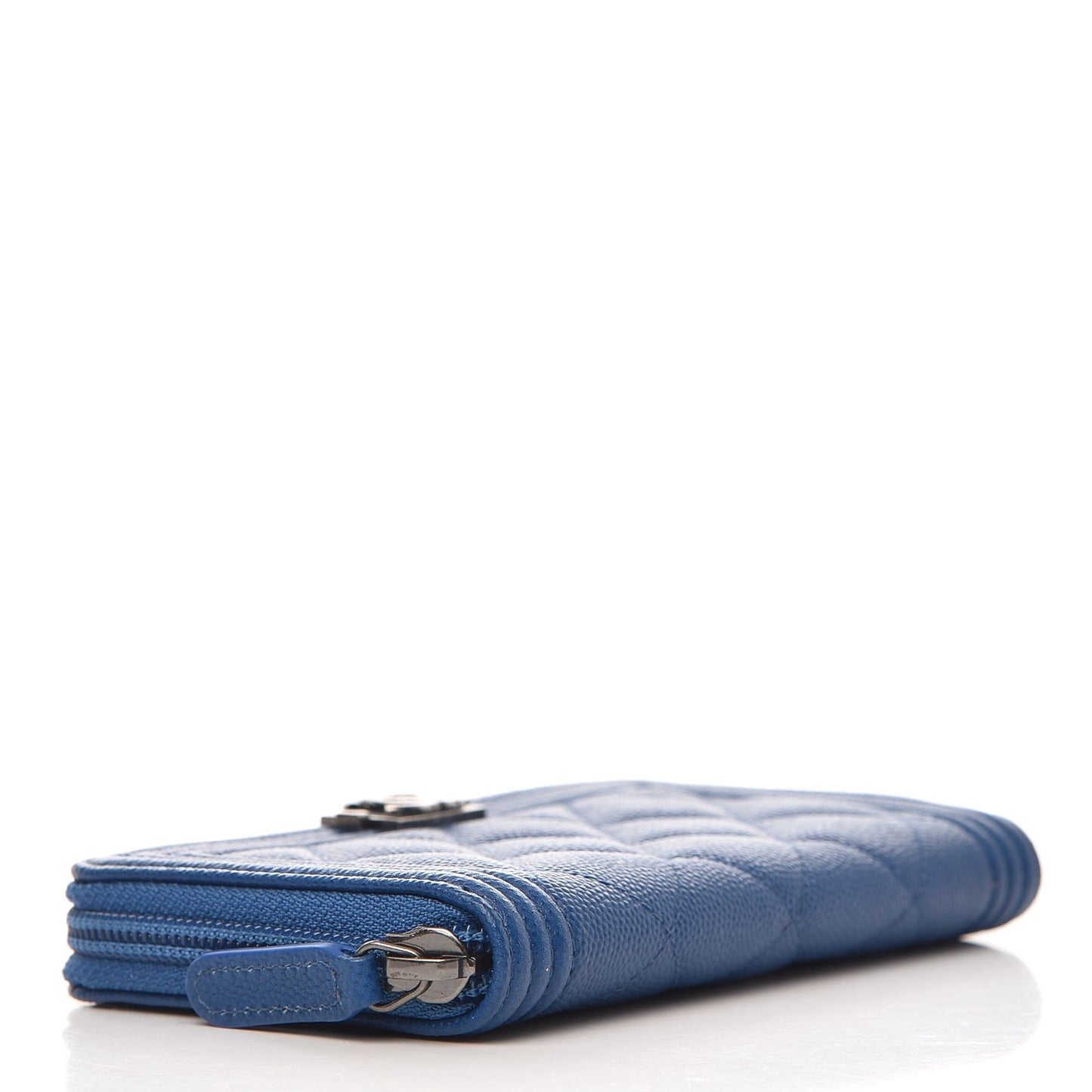 Caviar Quilted Boy Small Zip Around Wallet Blue