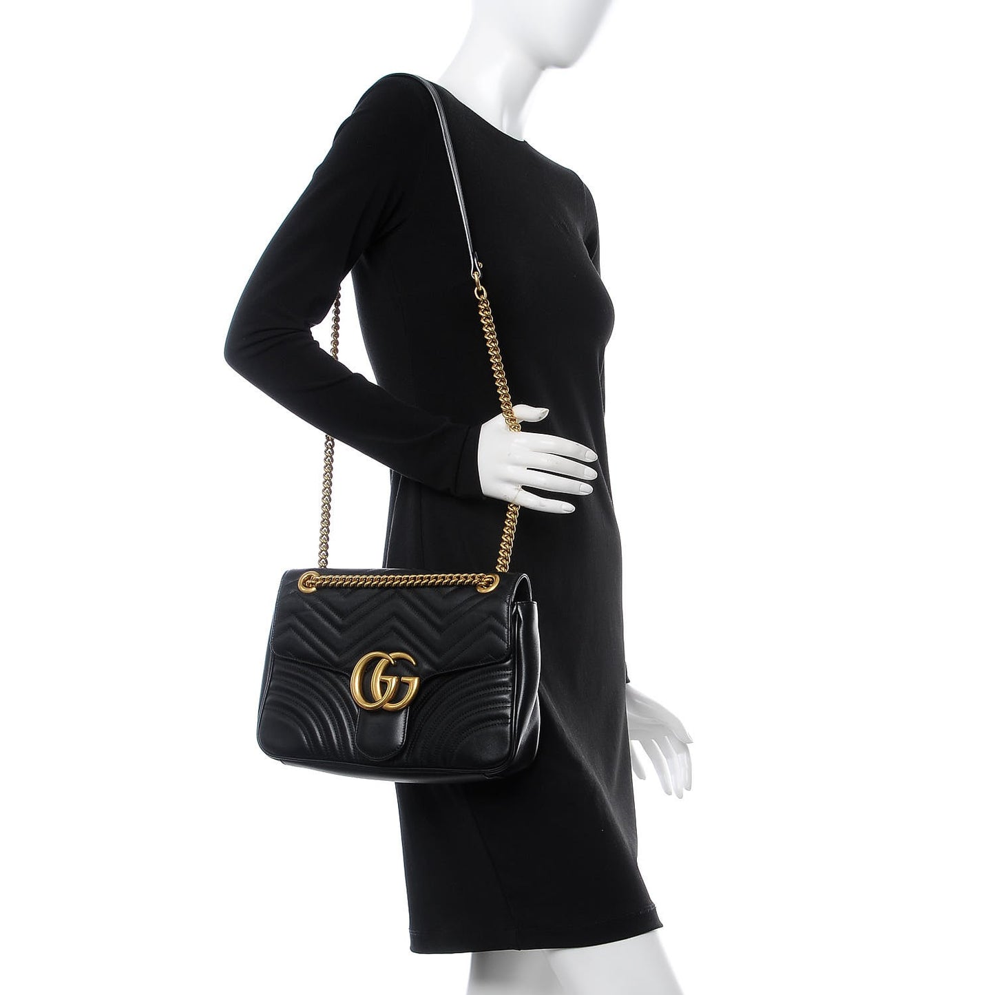 Calfskin Matelasse Medium GG Marmont Shoulder Bag Black