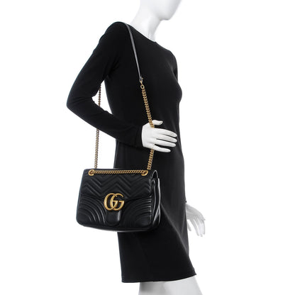 Gucci Calfskin Matelasse Medium GG Marmont Shoulder Bag Black 2 of 10
