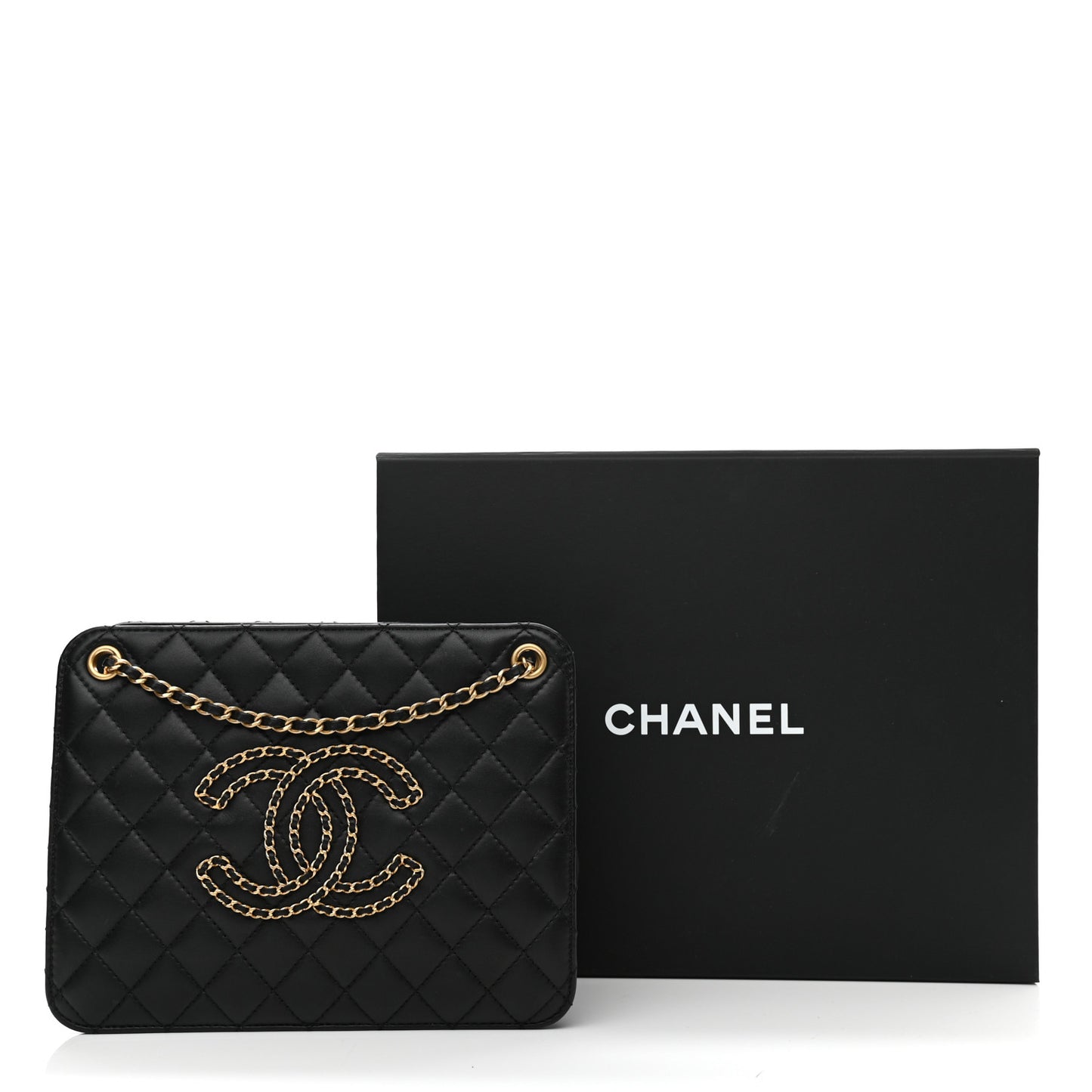 Calfskin Quilted CC Chain Accordion Tote Black