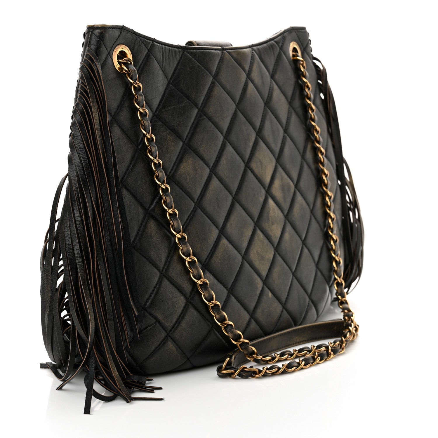 Chanel Calfskin Quilted Into The Fringe Hobo Black Gold 3 of 10