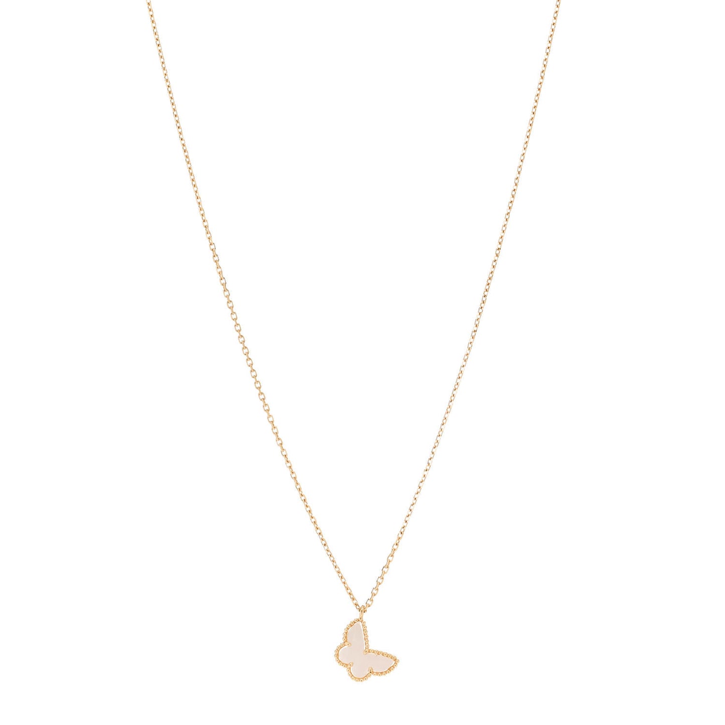 18K Yellow Gold Mother of Pearl Sweet Alhambra Butterfly Pendant Necklace
