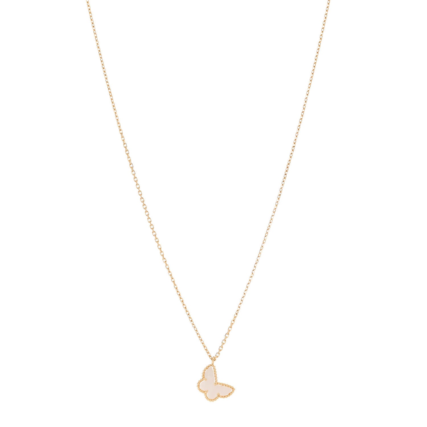 Van Cleef & Arpels 18K Yellow Gold Mother of Pearl Sweet Alhambra Butterfly Pendant Necklace 1 of 6