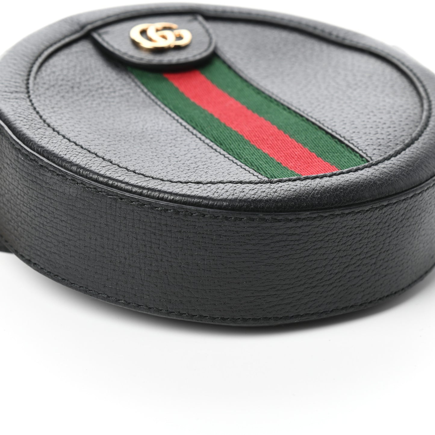 Grained Calfskin Web Mini Ophidia Round Shoulder Bag Black