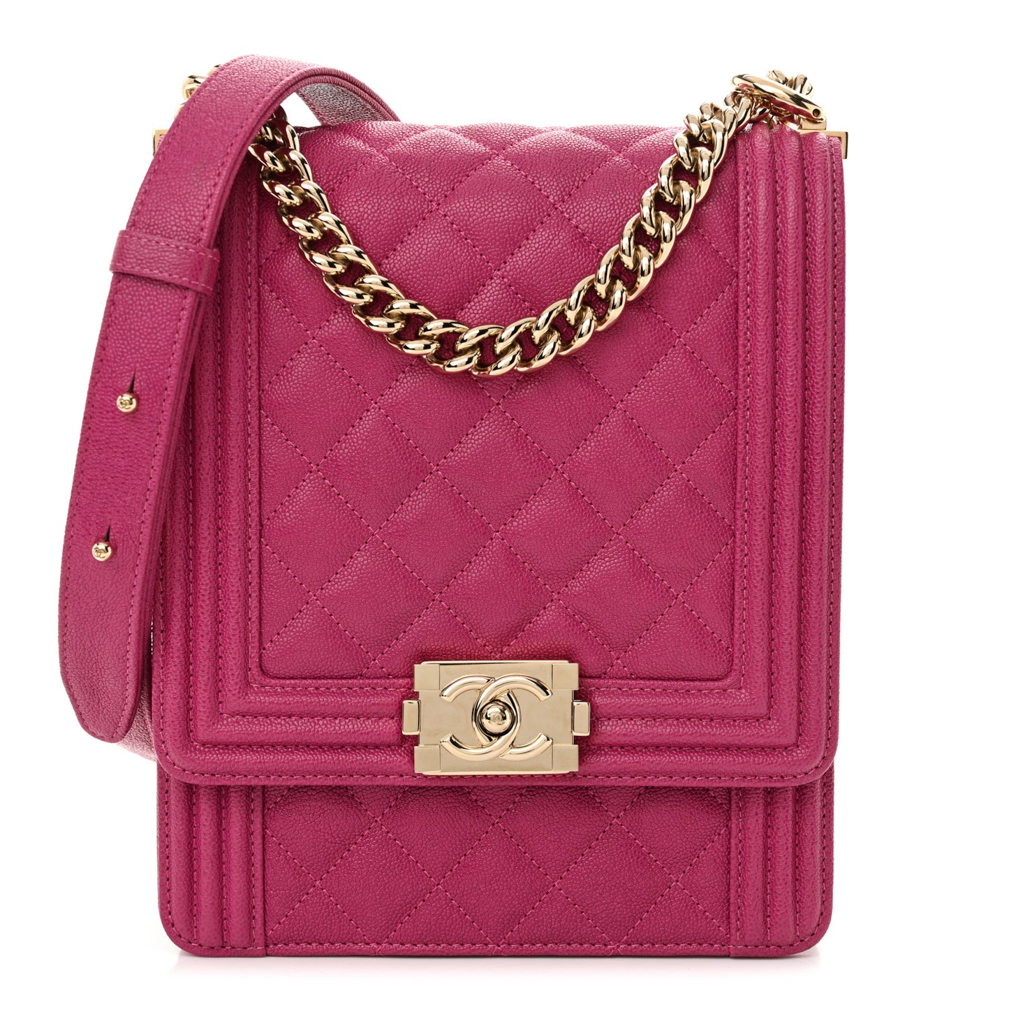 Caviar Quilted North South Boy Flap Fuchsia