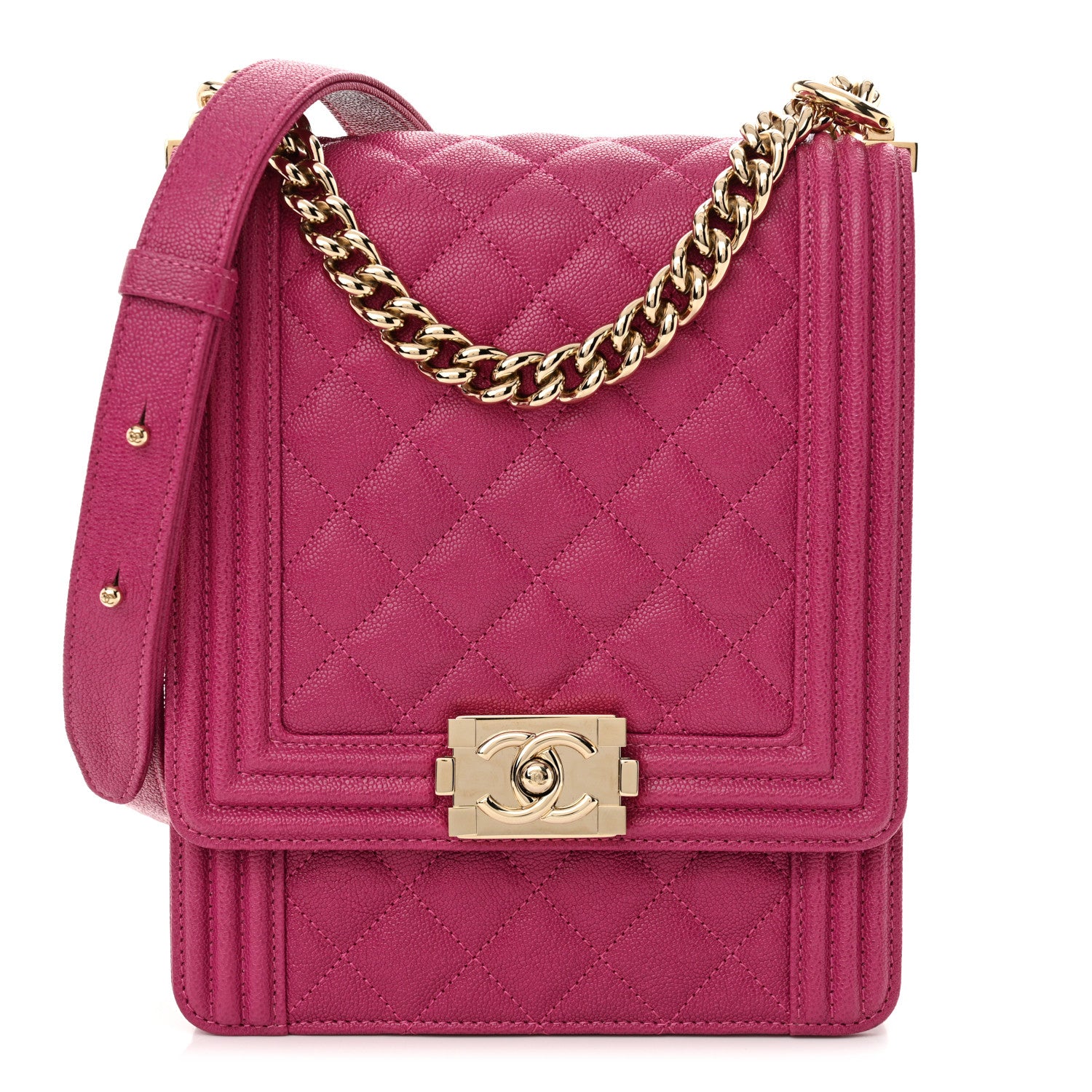 Chanel Caviar Quilted North South Boy Flap Fuchsia 1 of 11