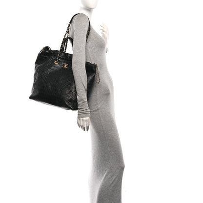 Chanel Calfskin Crocodile Embossed Large Cocodile Shopping Tote Black 2 of 10