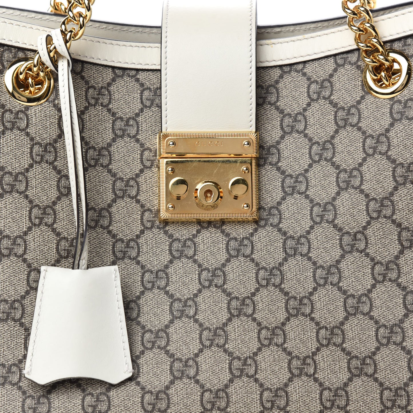 GG Supreme Monogram Medium Padlock Tote White
