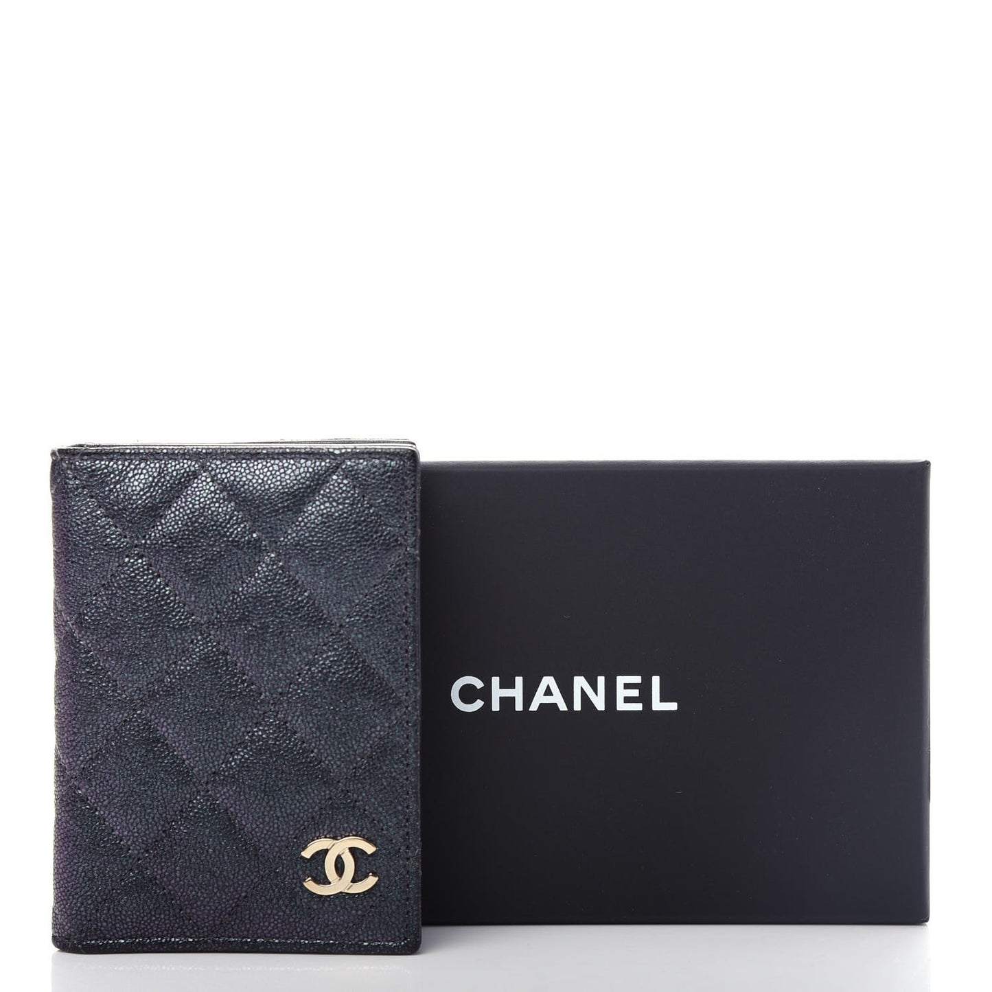Iridescent Caviar Quilted Card Holder Wallet Black