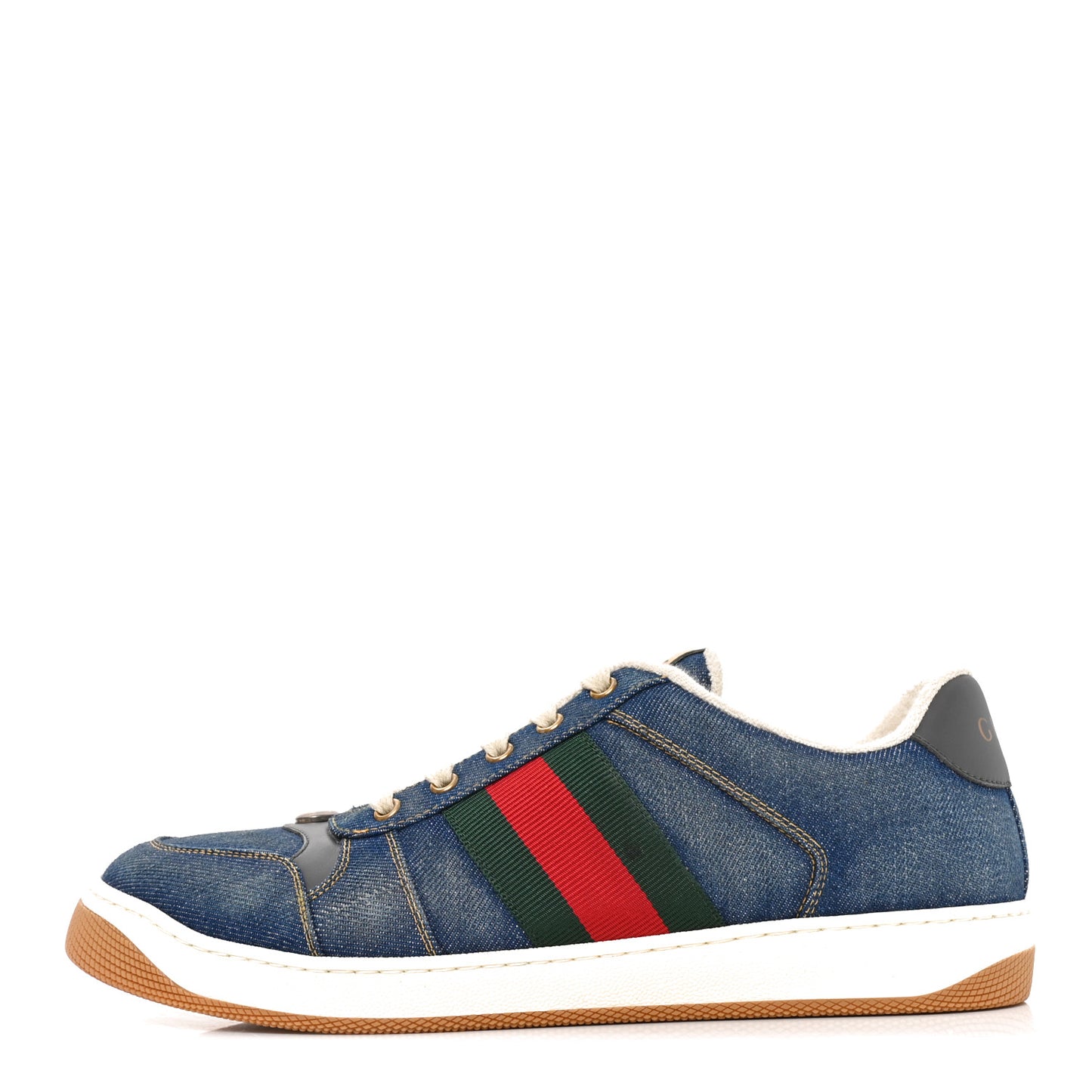 Denim GG Monogram Calfskin Web Mens Screener Sneakers 10 Blue