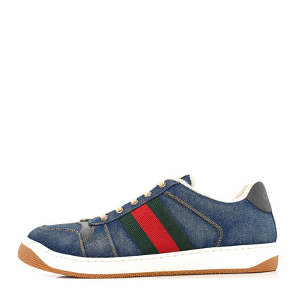 Gucci Denim GG Monogram Calfskin Web Mens Screener Sneakers 10 Blue 1 of 10