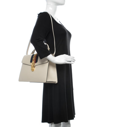 Gucci Calfskin Web Medium Sylvie Top Handle Bag White 2 of 10