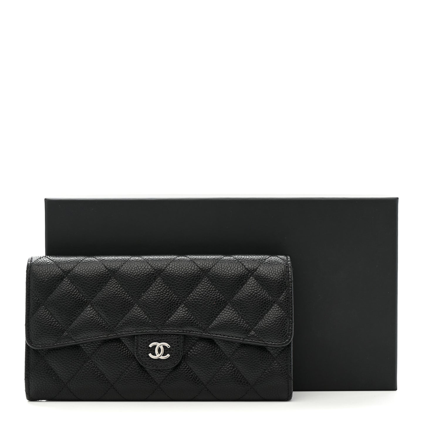 Caviar Quilted Large Gusset Flap Wallet Black