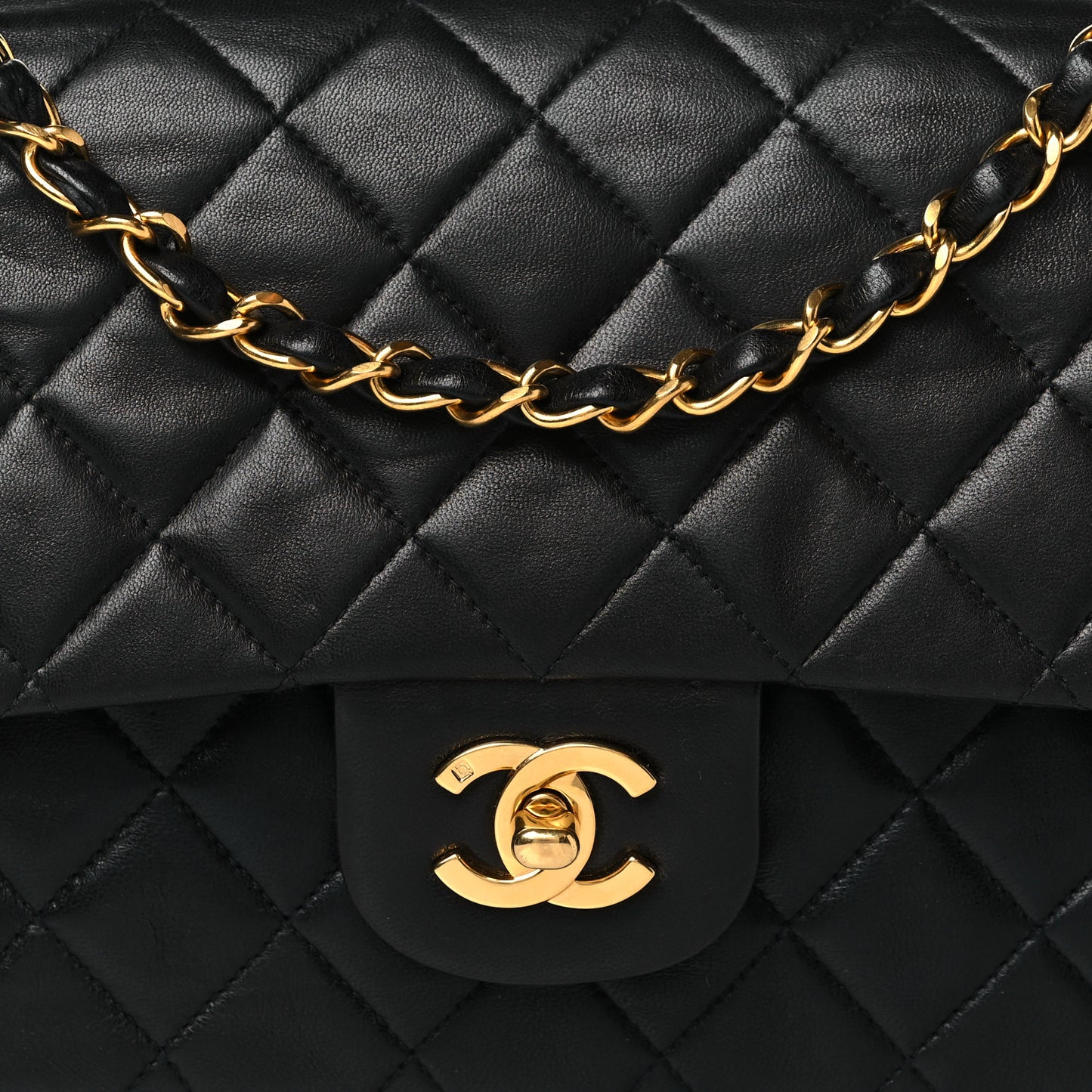 Lambskin Quilted Medium Double Flap Black