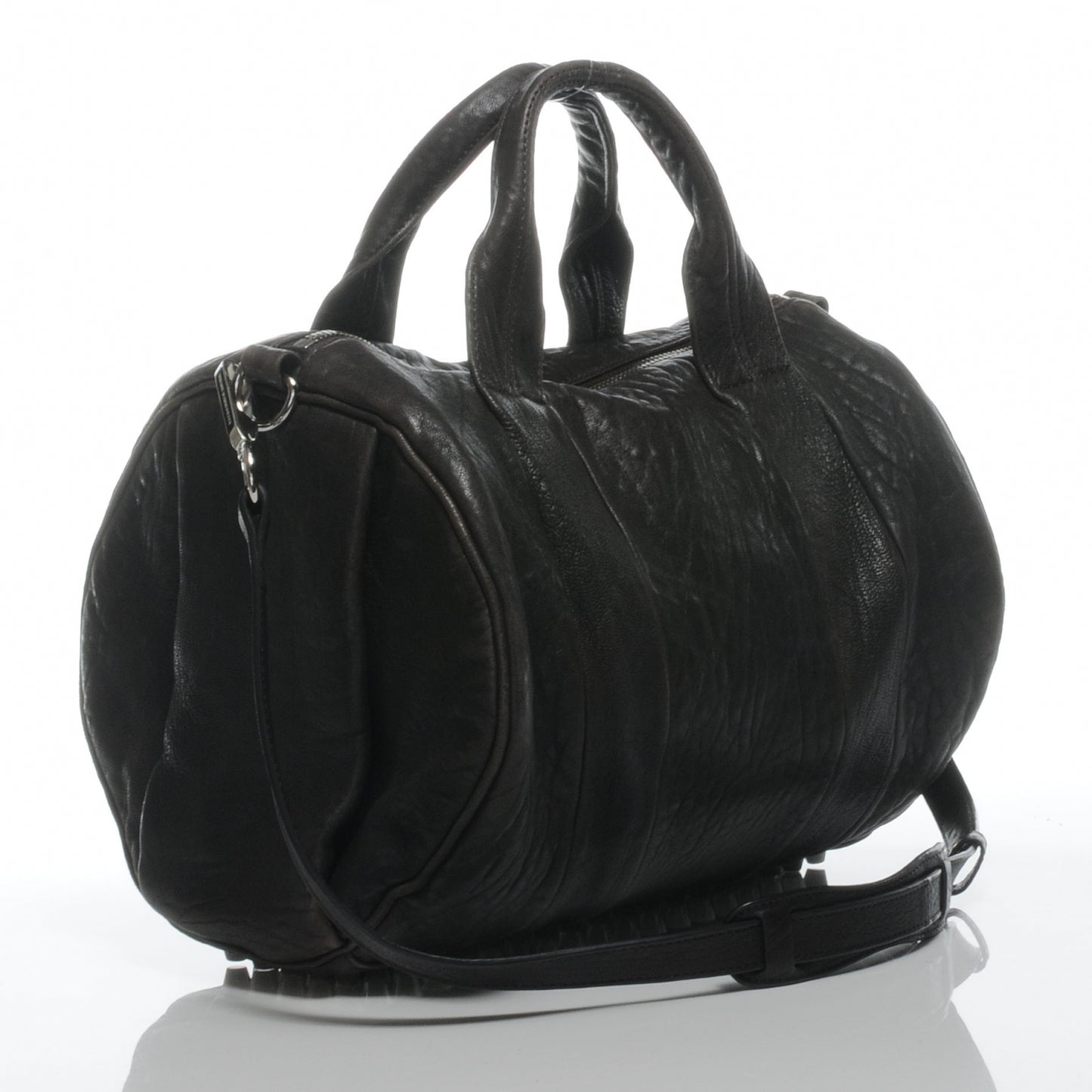 Leather Rocco Duffel Charcoal w Silver Hardware
