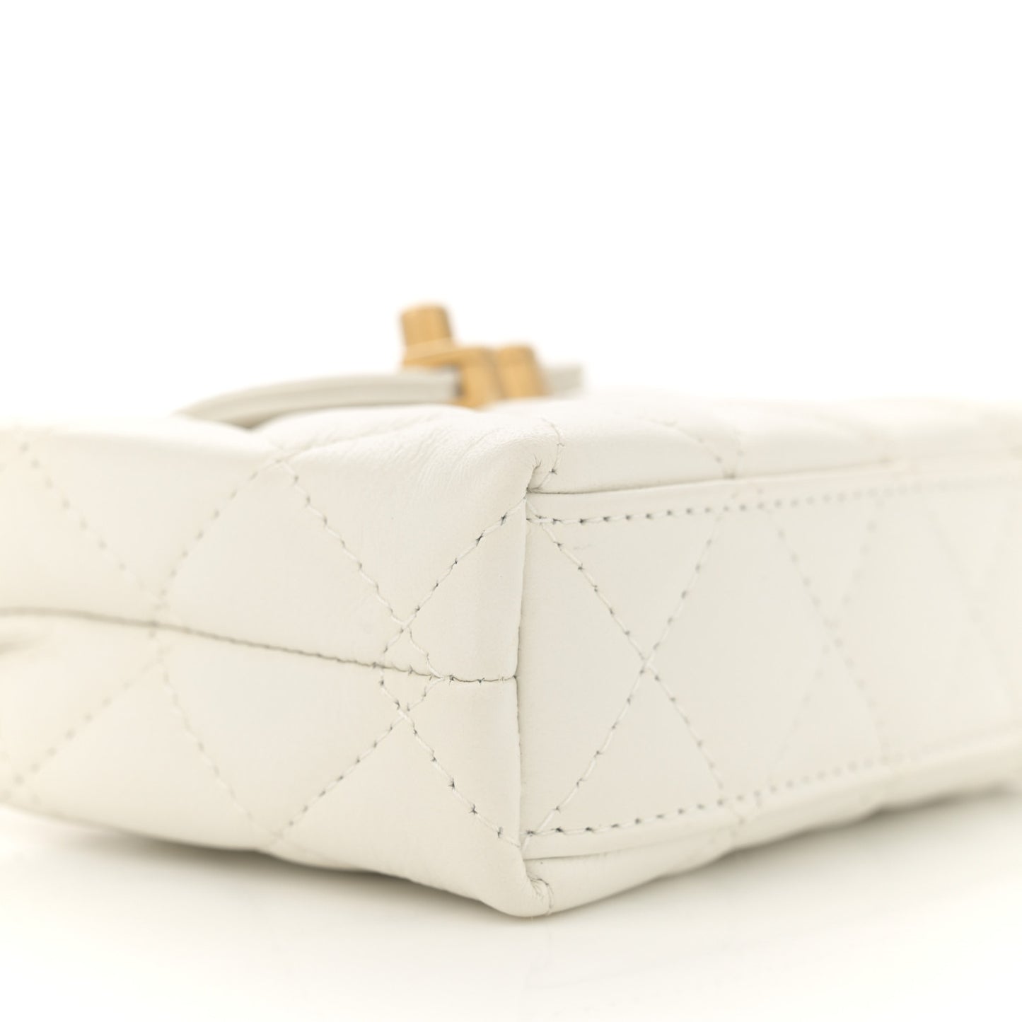 Shiny Aged Calfskin Quilted Mini Nano Kelly Shopper White