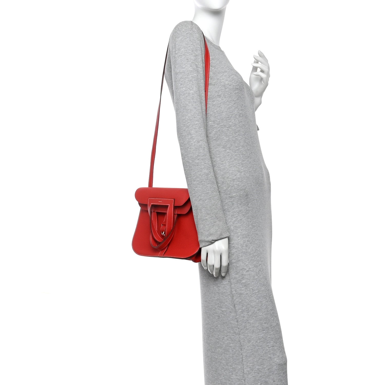 Hermes Taurillon Clemence Verso Halzan 31 GM Rouge Casaque Vermillion 2 of 11