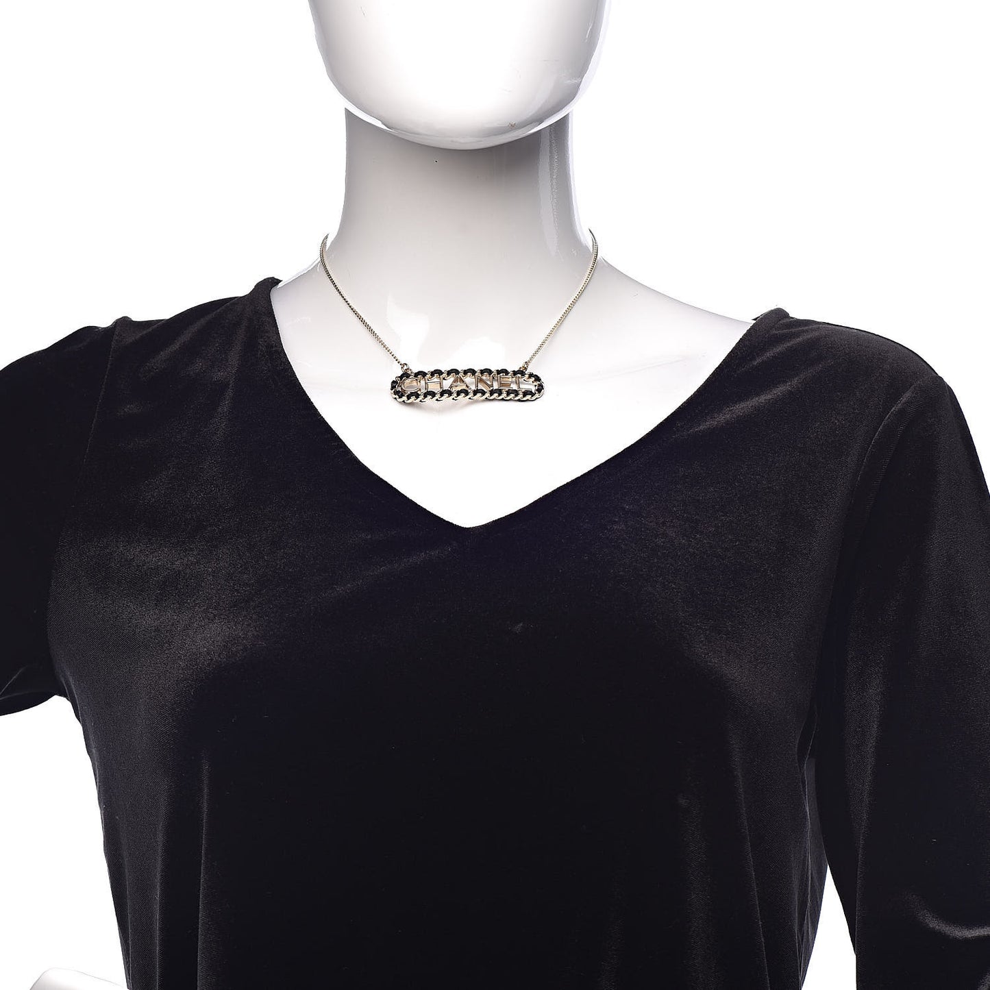 Metal Lambskin Logo Necklace Black Gold