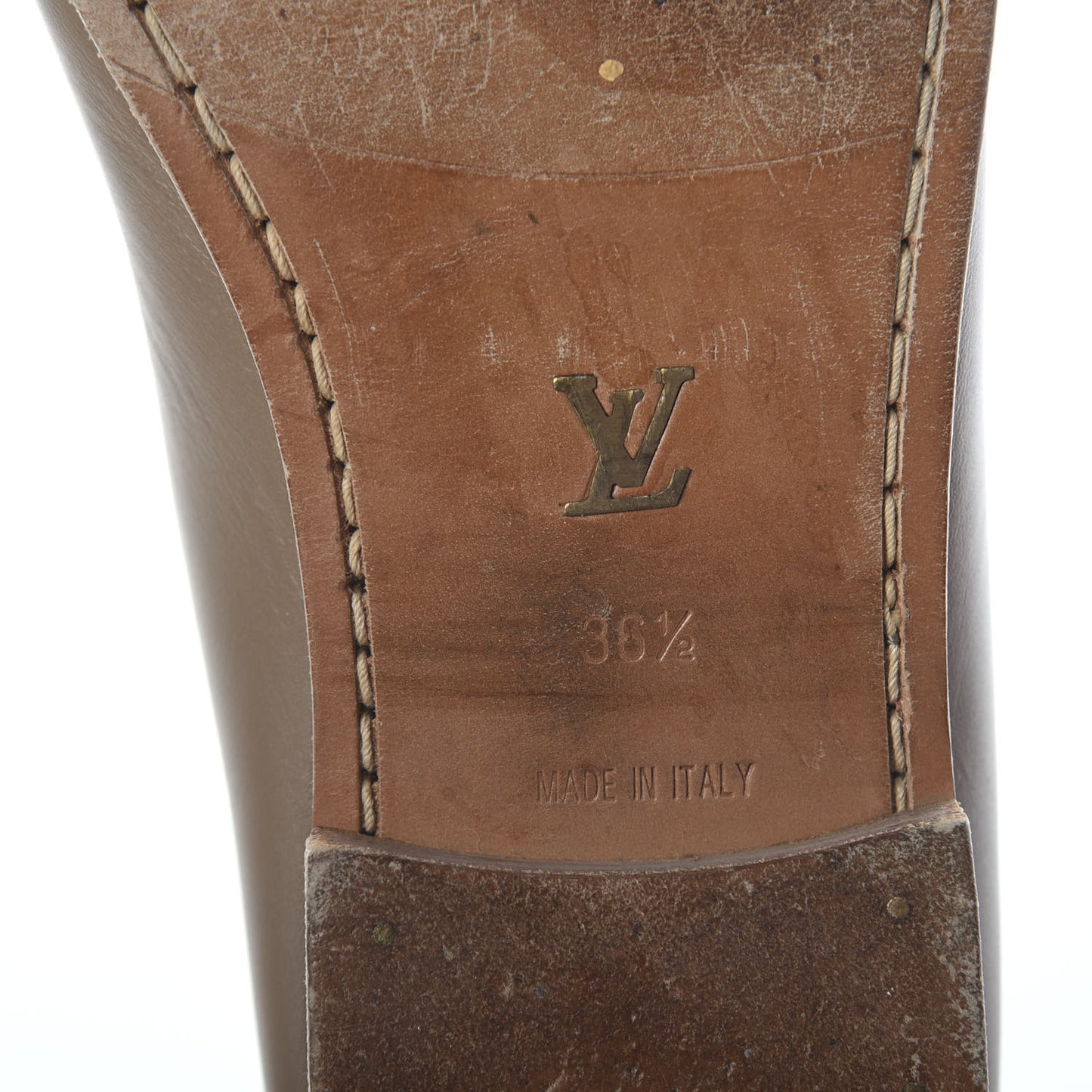Calfskin Square Toe Loafers 36.5 Taupe