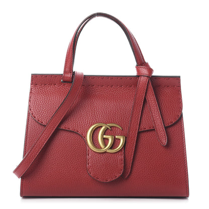 Gucci Calfskin Mini GG Marmont Top Handle Bag Vulcanic Red 1 of 9