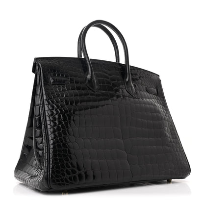 Hermes Shiny Porosus Crocodile Birkin 35 Black 3 of 17