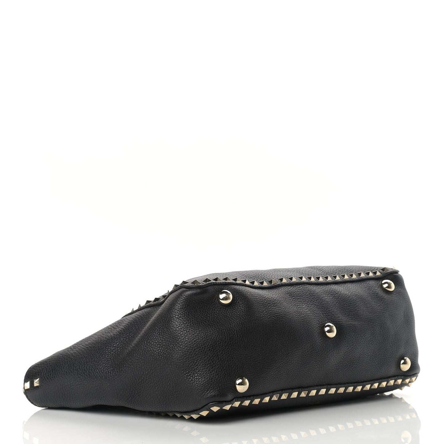 Pebbled Calfskin Medium Rockstud Tote Black