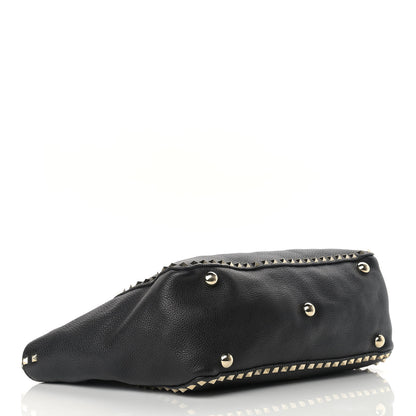 Valentino Garavani Pebbled Calfskin Medium Rockstud Tote Black 3 of 7