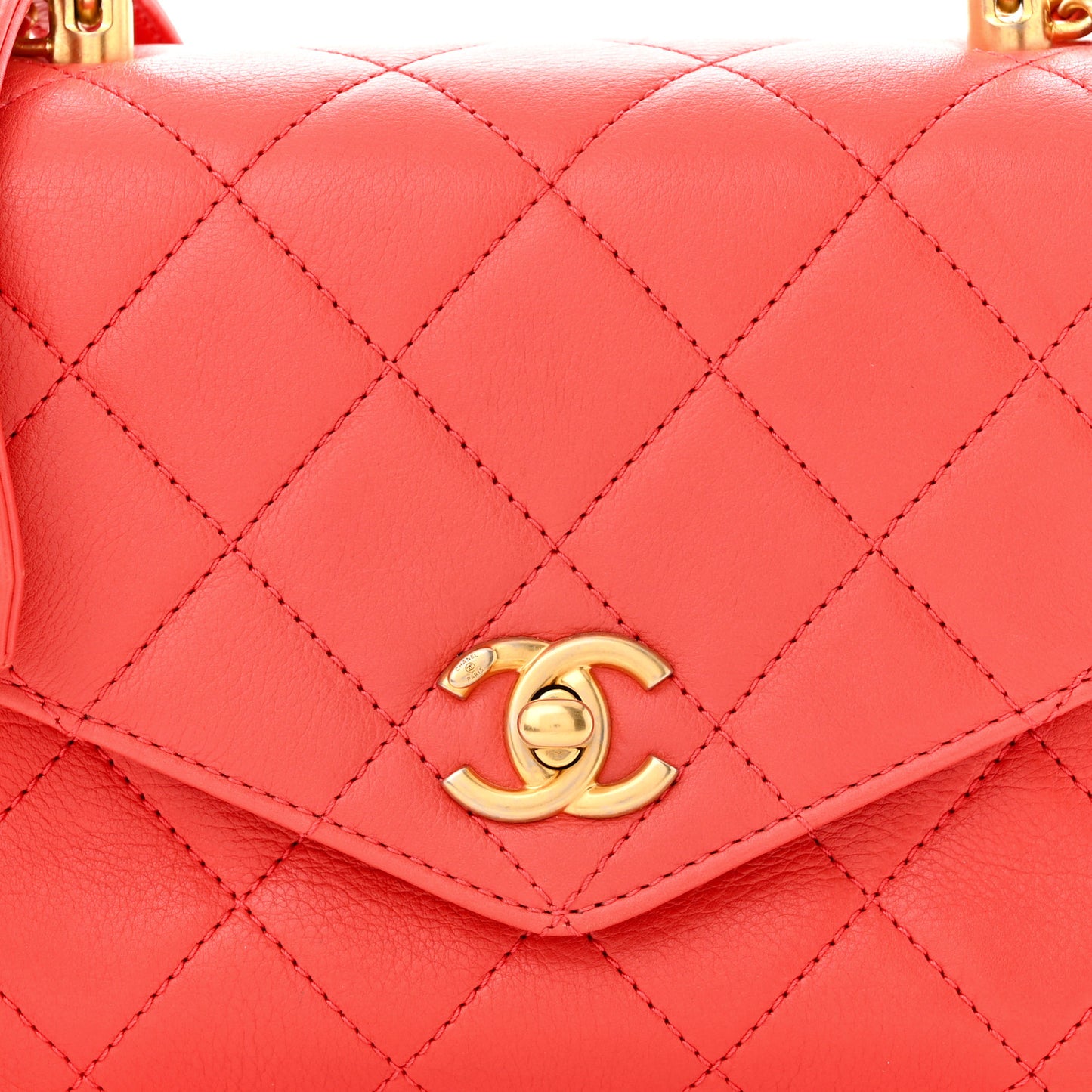 Calfskin Quilted Metal Small Top Handle Envelope Flap Red
