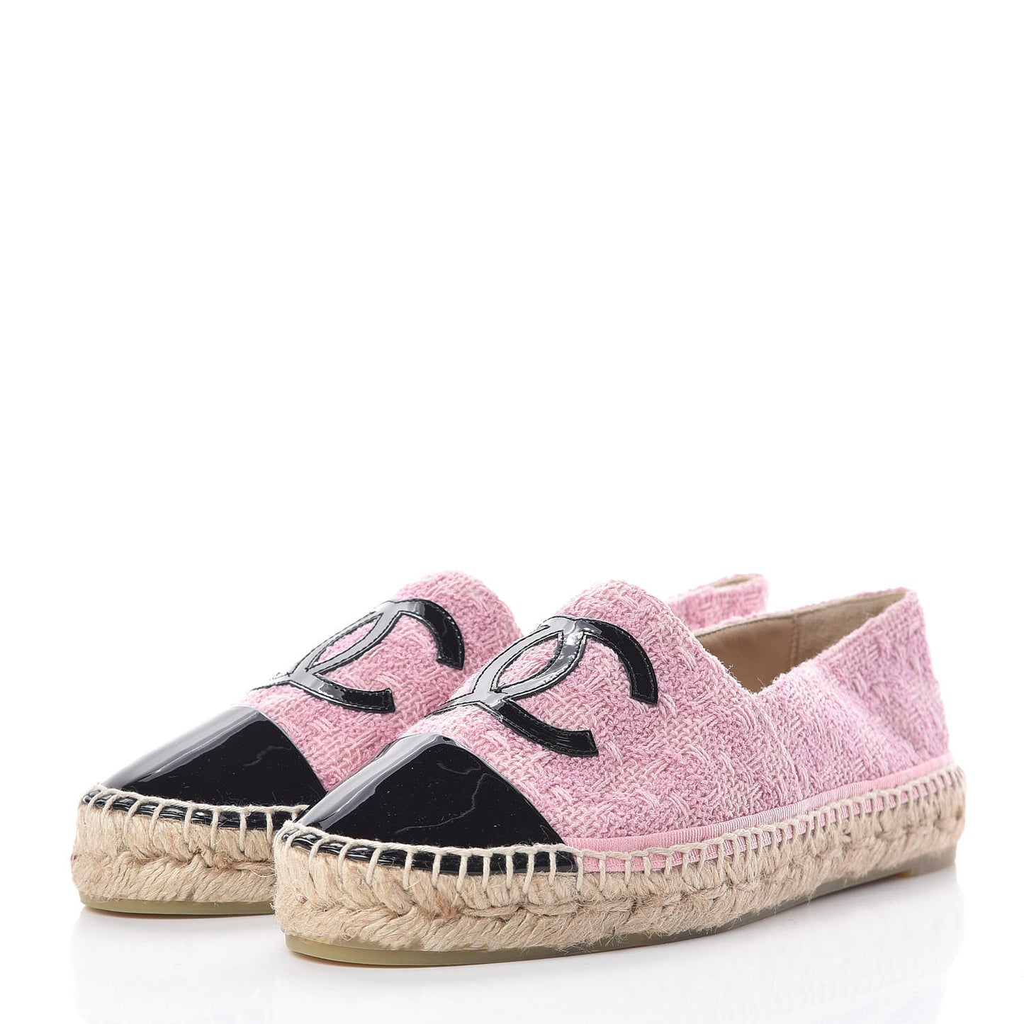 Tweed Patent CC Espadrilles 37 Pink Black