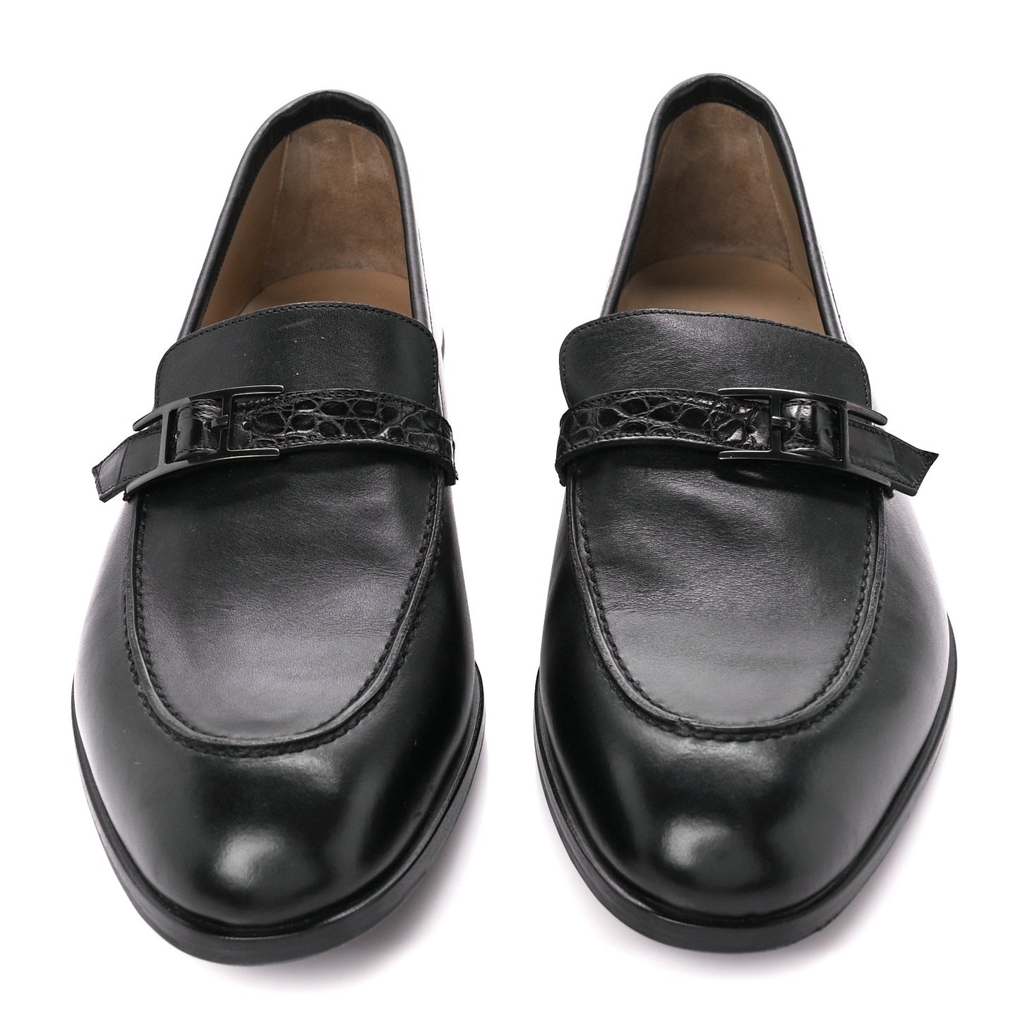 Calfskin Shiny Alligator Mens Monterey Loafers 42 Black