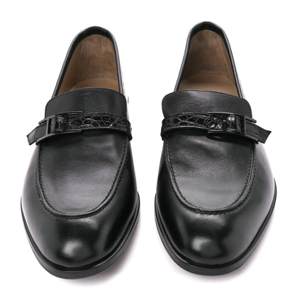 Hermes Calfskin Shiny Alligator Mens Monterey Loafers 42 Black 2 of 8