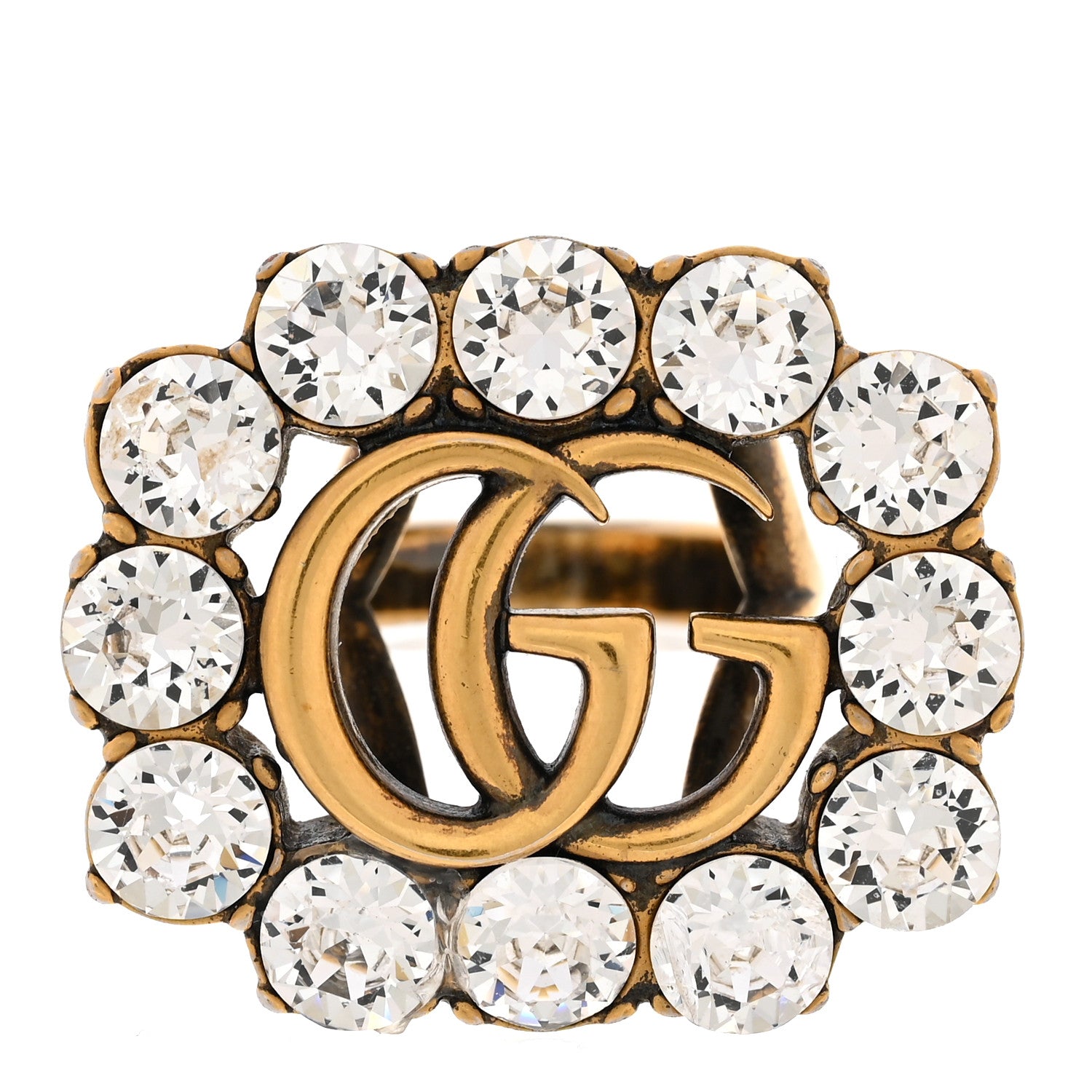 Gucci Metal Crystal Double G Ring XS Aged Gold 1 of 6