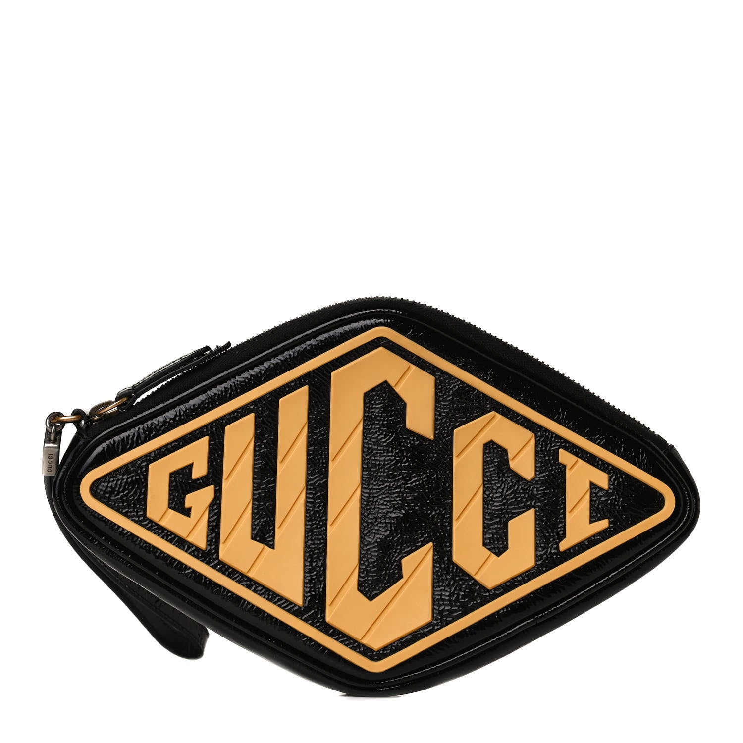 Gucci Patent Rubber Game Patch Logo Wrist Bag Black 2 of 15