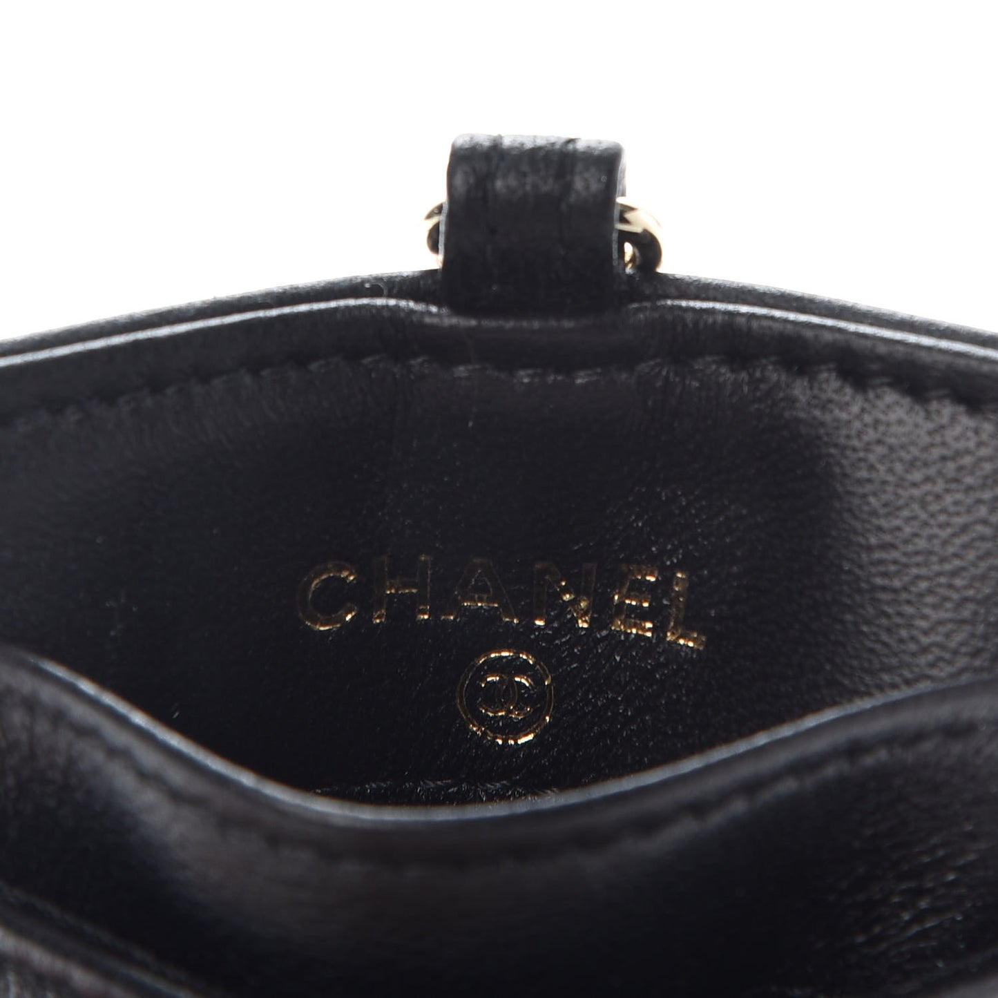Lambskin Quilted Card Holder On Chain Black
