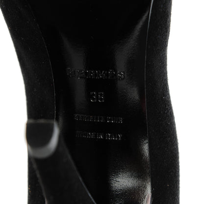 Hermes Goatskin Suede Florida Pumps 38 Black 6 of 8