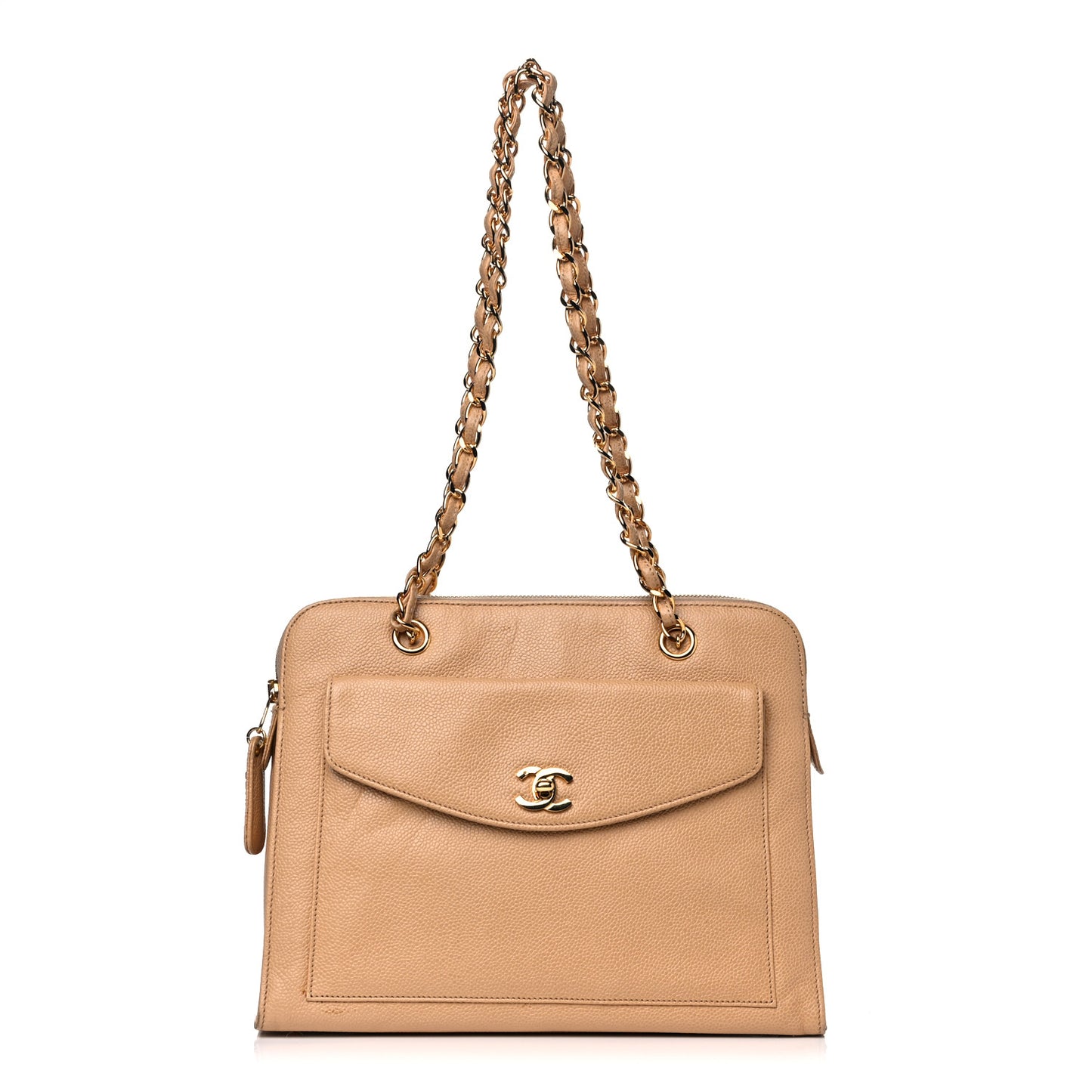 Caviar Flap Shoulder Bag Beige