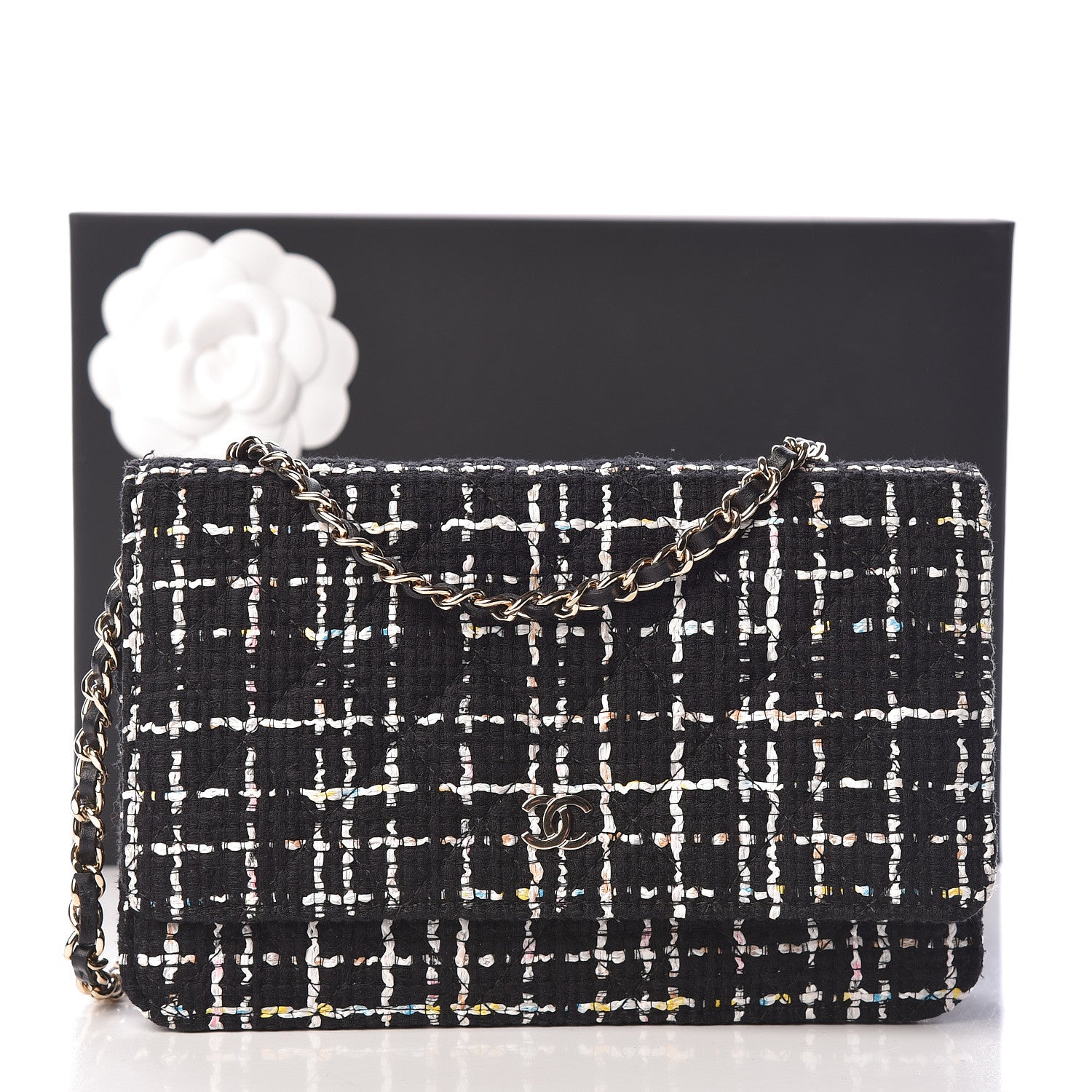 Chanel Tweed Wallet On Chain WOC Black 10 of 10