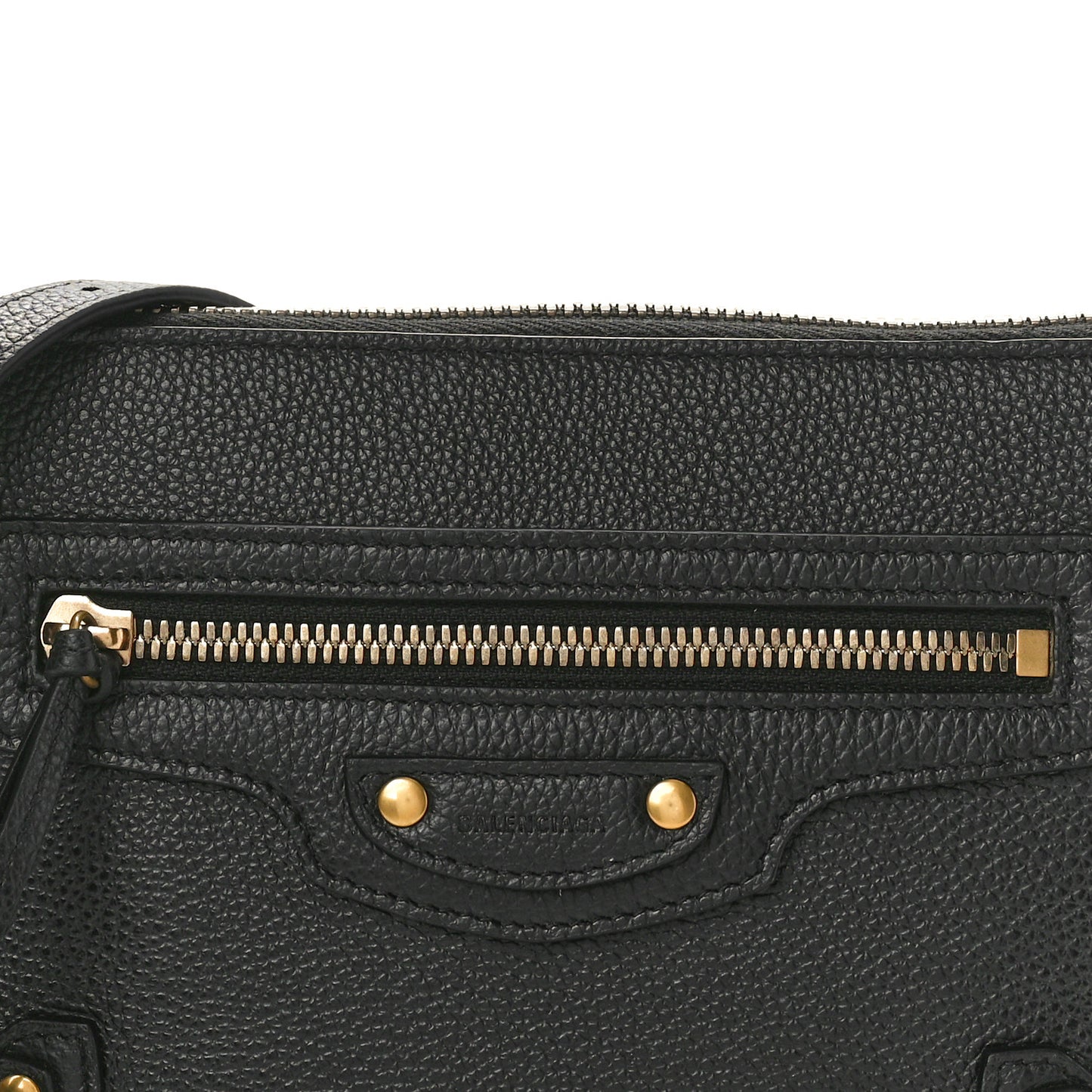 Grained Calfskin Neo Classic Gold Hardware Zip Around Crossbody Black