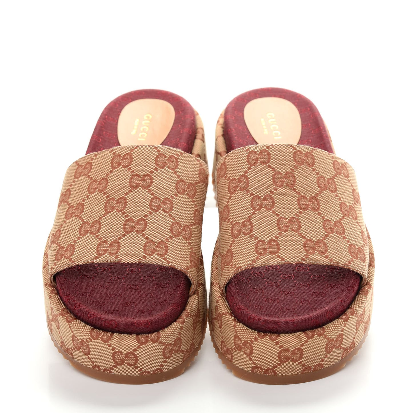Canvas GG Monogram Angelina Platform Slide Sandals 38 Beige Ruggine
