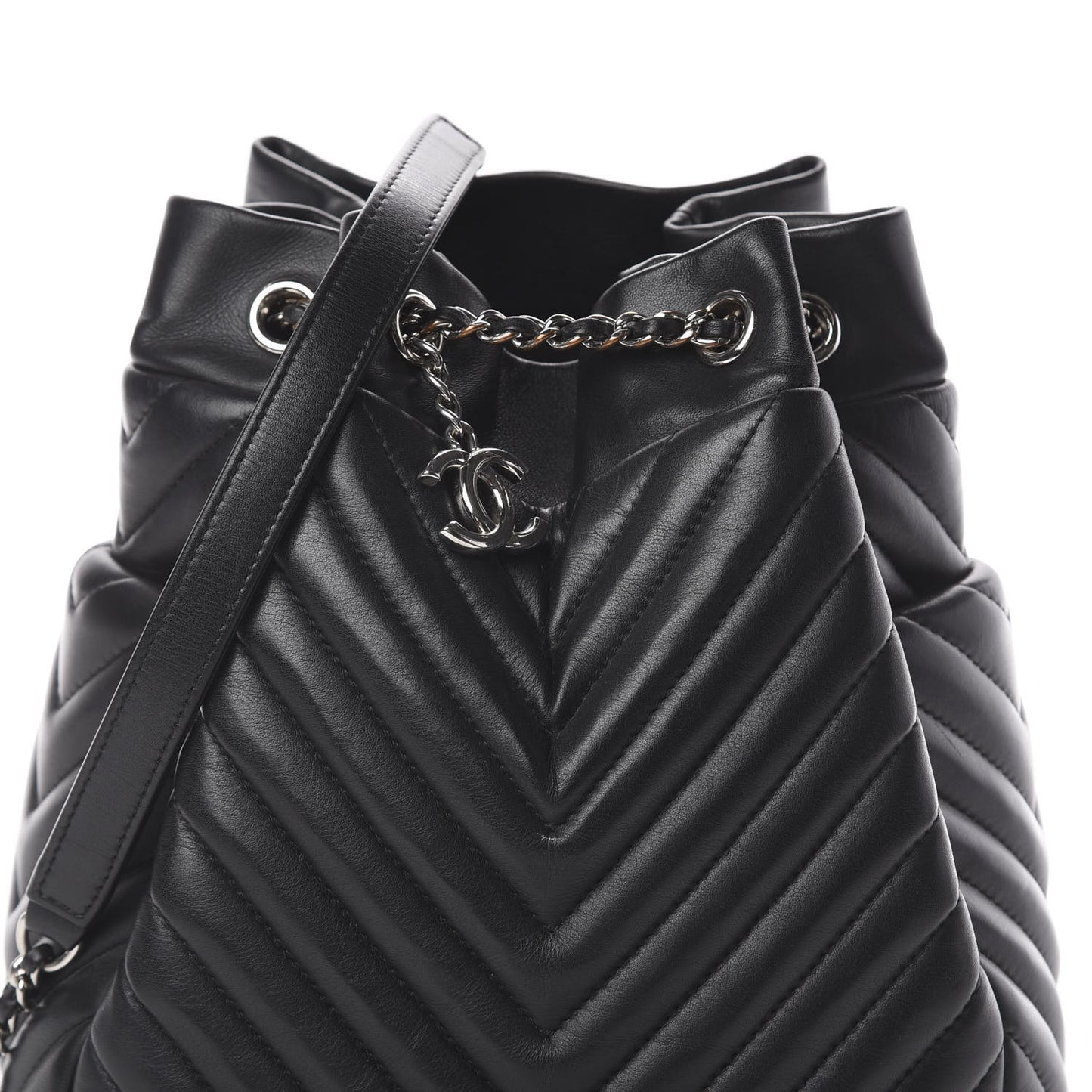 Lambskin Chevron Small Urban Spirit Drawstring Bag Black