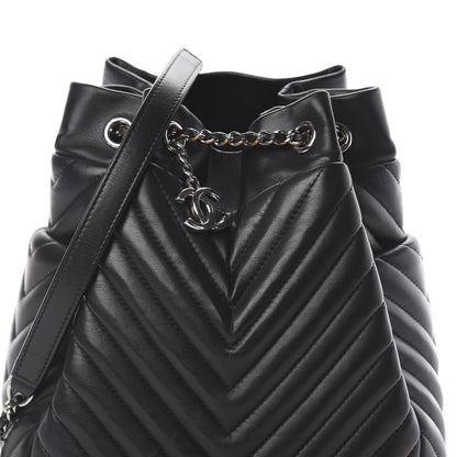 Chanel Lambskin Chevron Small Urban Spirit Drawstring Bag Black 9 of 9