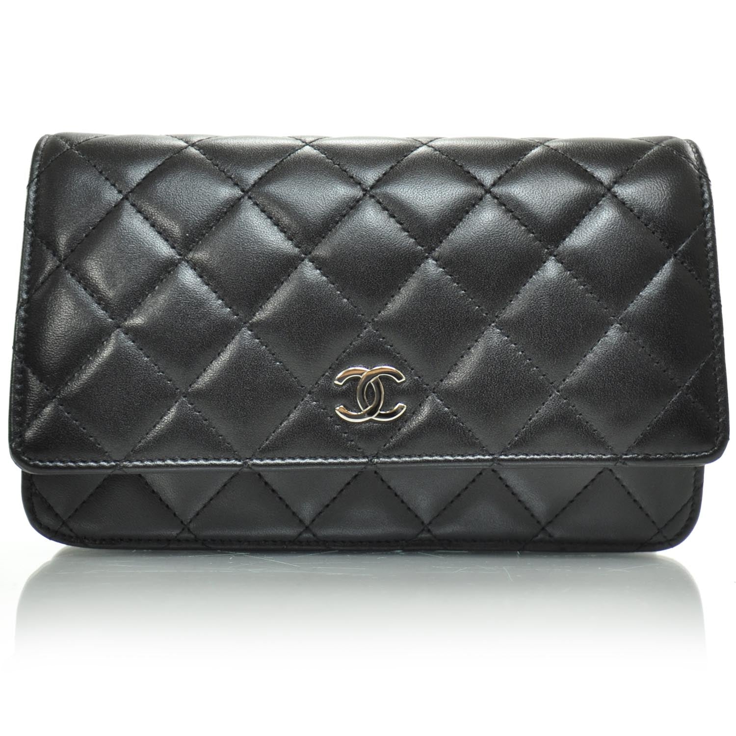 Chanel Lambskin Quilted Wallet On Chain WOC Black SHW 1 of 11