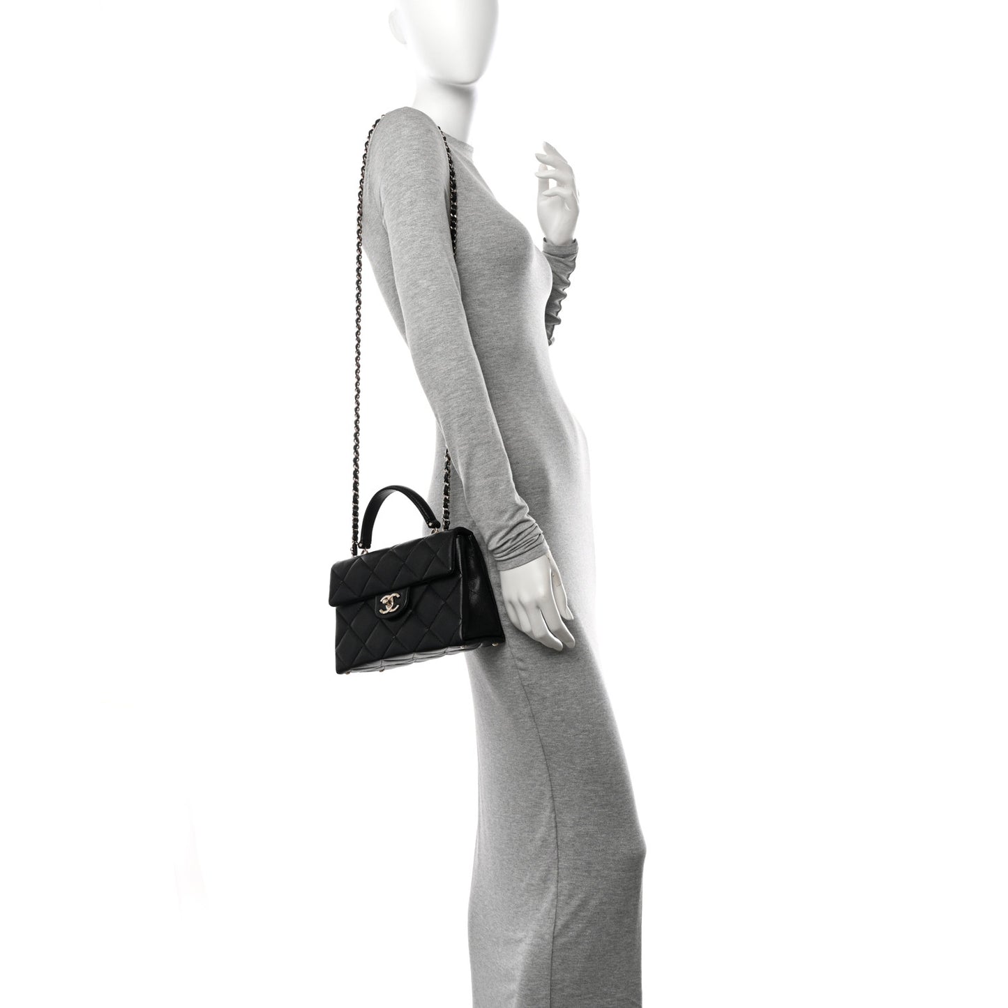 Caviar Quilted Mini Retro Twist Top Handle Flap Black
