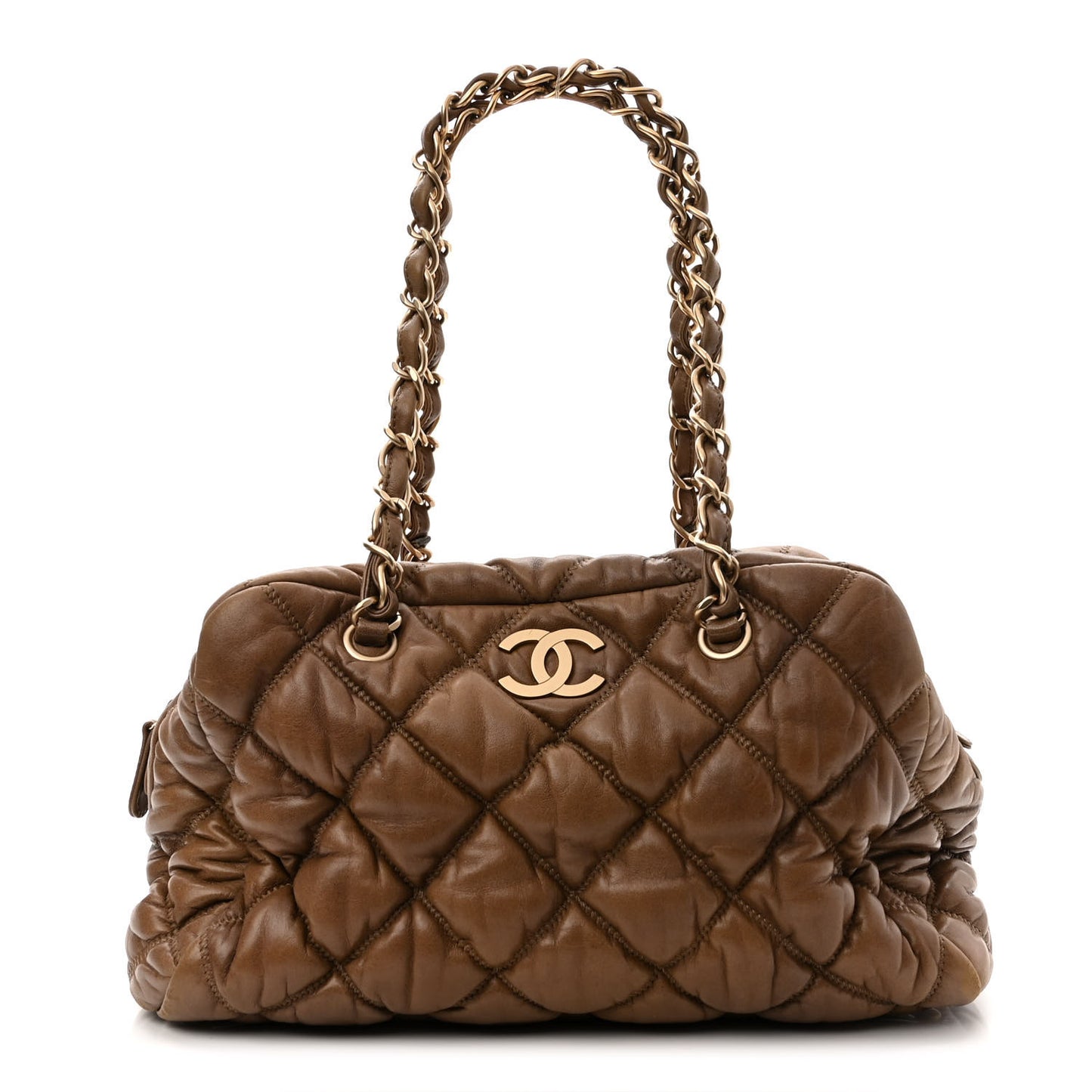 Lambskin Bubble Quilt Bowler Dark Beige