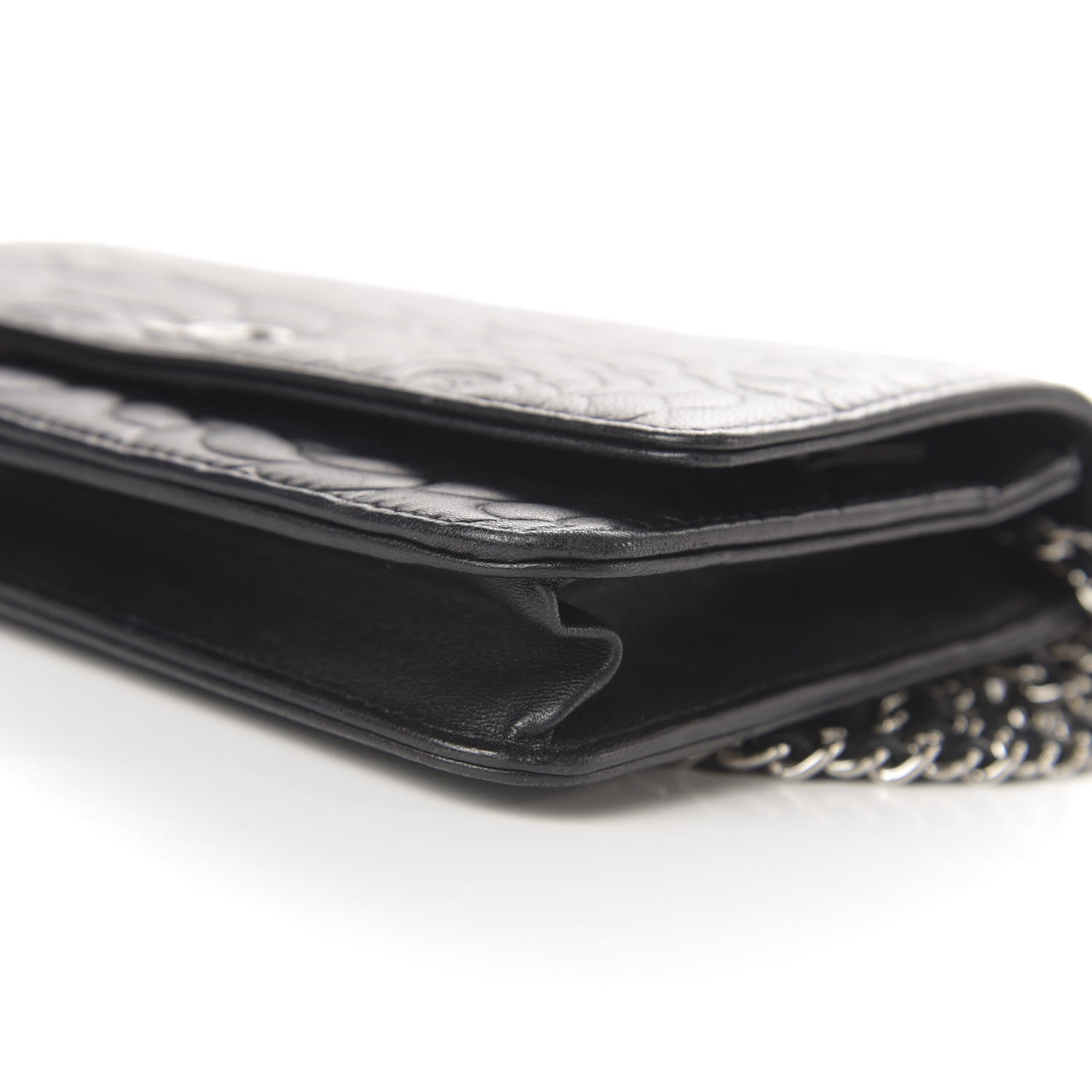 Chanel Goatskin Camellia Embossed Wallet on Chain WOC Black 13 of 15